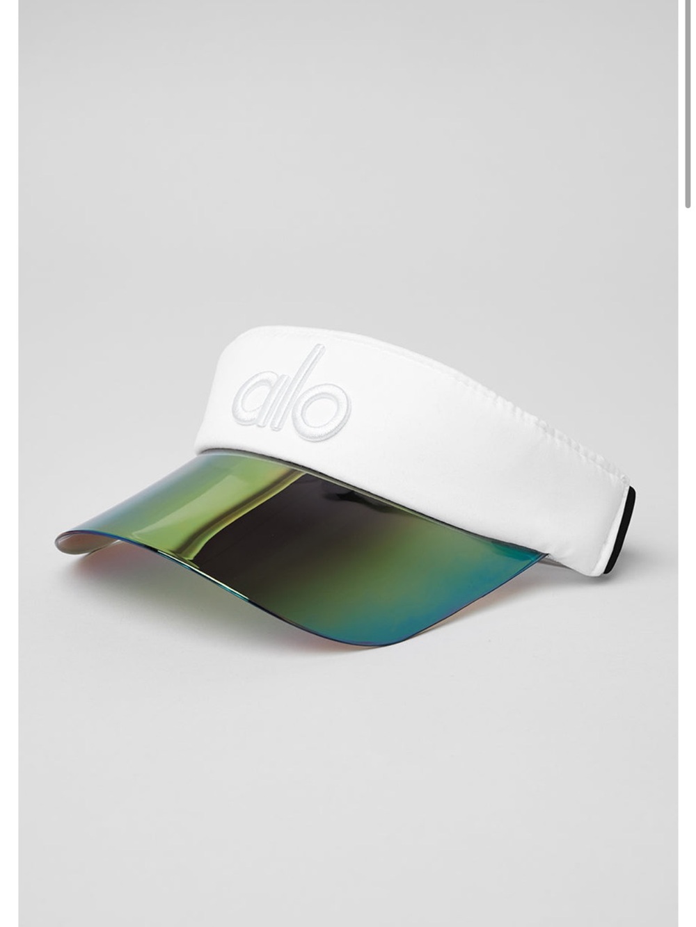 Alo Airlift White Solar Visor with Iridescent Purple Pink Green Blue Brim